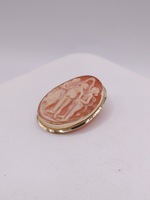  14KT YELLOW GOLD THREE DANCERS 1.5" OVAL CAMEO PENDANT