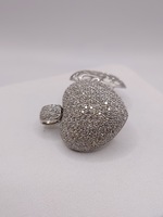  14KT WHITE GOLD ~1.2 TOTAL CARAT WT. DIAMOND PAVE 1.5" PUFFED HEART PENDANT