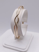  14KT YELLOW GOLD HOLLOW TWO TUBE OVERLAP 2.5" HINGED BANGLE BRACELET
