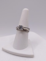  SZ 7.5 18KT WHITE GOLD 1.19 CARAT DIAMOND SOLITAIRE WITH ACCENT GUARD RING SET