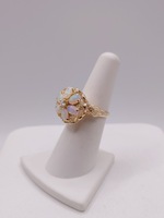  SIZE 6.5 14KT YELLOW GOLD ~.97 TOTAL GEM WT. OPAL AND DIAMOND FLORAL MOTIF RING