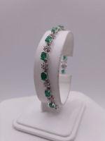  14KT WHITE GOLD ~4.2 TOTAL GEM WT. EMERALD AND DIAMOND 7" LINK BRACELET