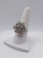  SIZE 8.5 14KT WHITE GOLD ~2 TOTAL CARAT WT. DIAMOND CLUSTER COCKTAIL RING