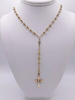  14KT YELLOW GOLD RELIGIOUS CROSS ROSARY NECKLACE