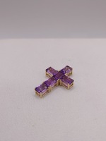  18KT YELLOW GOLD EMERALD CUT AMETHYST 1" CROSS PENDANT