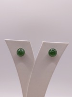  14KT YELLOW GOLD 7.6mm GREEN JADE BALL STUD EARRINGS