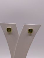  14KT YELLOW GOLD ~2.5 TOTAL CARAT WT. SQUARE PERIDOT STUD EARRINGS