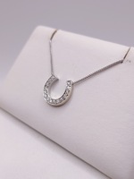  14KT WHITE GOLD ~.50 TOTAL CARAT WT. DIAMOND HORSESHOE ON 16" CHAIN NECKLACE
