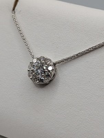  14KT WHITE GOLD ~1.50 TOTAL CARAT WT. DIAMOND PENDANT ON 16" FRANCO NECKLACE