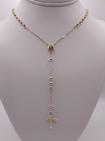  14KT TRI COLOR GOLD RELIGIOUS CROSS 25.5" ROSARY NECKLACE