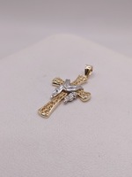  14KT TWO TONE GOLD DRAPED FILIGREE 1.25" CROSS PENDANT