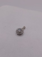  14KT WHITE GOLD ~.55 CARAT ROUND DIAMOND CENTER WITH DIAMOND HALO 1/2" PENDANT