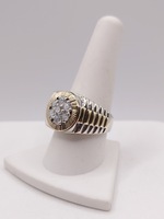  SZ 9.5 14KT TWO TONE GOLD ~.35 TOT. CARAT WT. DIAMOND CLUSTER ROLEX STYLE RING