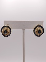  14KT YELLOW GOLD ~4.40 TOTAL GEM WT. SAPPHIRE AND DIAMOND CLUSTER EARRINGS