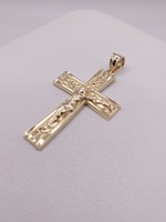  14KT YELLOW GOLD NUGGET STYLE 2" RELIGIOUS CROSS PENDANT
