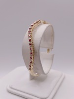  14KT YELLOW GOLD ~1.10 TOTAL GEM WT.RUBY AND DIAMOND CURVED BANGLE BRACELET