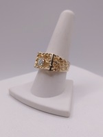  SIZE 11.5 14KT YELLOW GOLD ~.08 CARAT DIAMOND ACCENT CAST NUGGET STYLE RING