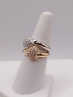  SZ 7 18KT TWO TONE GOLD ~.40 TOTAL CARAT WT. DIAMOND CLUSTER DOUBLE HEART RING