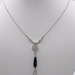  14KT WHITE GOLD 2.5" ONYX AND DIAMOND PENDANT ON 18" ROLO CHAIN NECKLACE