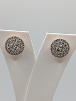  10KT ROSE GOLD ~1 TOTAL CARAT WT. DIAMOND CLUSTER 1/2" ROUND STUD EARRINGS