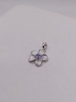  14KT WHITE GOLD ~.03 TOTAL CARAT WT. TANZANITE ACCENT PLUMERIA MOTIF PENDANT