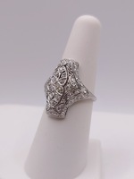  SIZE 6.5 950 PLATINUM ~1 TOTAL CARAT WT. EUROPEAN DIAMOND ART DECO SHIELD RING