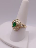  SIZE 9 18KT YELLOW GOLD ~1.20 TOTAL GEM WT. EMERALD AND DIAMOND FREE FORM RING