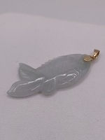  14KT YELLOW GOLD 2" JADE FISH PENDANT