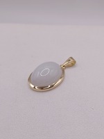  18KT YELLOW GOLD WHITE JADE CABOCHON 1 7/8" PENDANT