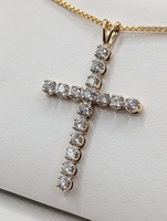  10KT YELLOW GOLD ~1.5 TOTAL CARAT WT. DIAMOND 2 5/8" CROSS PENDANT