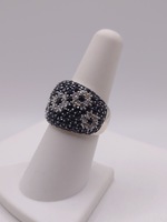  SZ 6.5 14KT WHITE GOLD ~1.50 TOT. GEM WT. SAPPHIRE & DIAMOND PAVE SET DOME RING