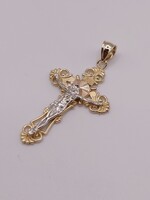  14KT TWO TONE GOLD 1.5" RELIGIOUS CROSS PENDANT