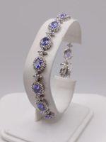  14KT WHITE GOLD ~4 TOTAL CARAT WT. TANZANITE AND DIAMOND 7.5" LINK BRACELET