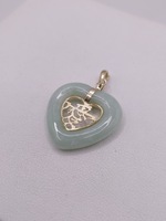  14KT YELLOW GOLD 1.25" JADE HEART PENDANT