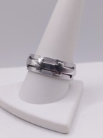  SIZE 10.5 18KT WHITE GOLD BAR & SLOT CUTWORK BAND RING