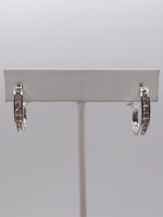  14KT WHITE GOLD ~.50 TOTAL CARAT WT. DIAMOND CHANNEL SET ~1" J HOOP EARRINGS