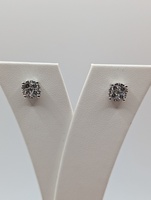  14KT WHITE GOLD ~.60 TOTAL CARAT WT. ROUND DIAMOND CLUSTER 1/4" STUD EARRINGS