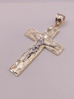  14KT TWO TONE GOLD ~2.5" ETCHED DESIGN RELIGIOUS CROSS PENDANT