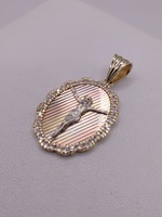  14KT TWO TONE GOLD 2.5" OVAL RELIGIOUS MEDAL PENDANT