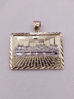  14KT TWO TONE GOLD LAST SUPPER RELIGIOUS RECTANGLE 1" PENDANT