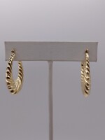  14KT YELLOW GOLD SCALLOPED OVAL HOLLOW 1 1/4" HOOP EARRINGS