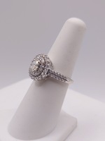  SIZE 6 14KT WHITE GOLD ~.88 TOT. CT. WT. OVAL DIAMOND DOUBLE HALO ACCENTED RING
