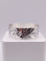  925 STERLING SILVER ENGRAVED FLORAL DESIGN 1" WIDE BANGLE BRACELET