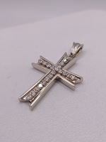 14KT WHITE GOLD ~.48 TOTAL CARAT WT. ROUND DIAMOND ACCENT 1 1/4" CROSS PENDANT