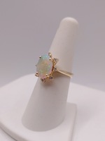  SIZE 6.5 14KT YELLOW GOLD ~3 CARAT OVAL OPAL WITH DIAMOND HALO RING