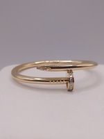  18KT YELLOW GOLD ~.21 TOT. CARAT WT. DIAMOND ACCENT NAIL 2 1/2" BANGLE BRACELET