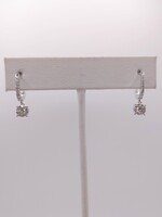  14KT WHITE GOLD ~.60 TOTAL CARAT WT. DIAMOND CLUSTER DROP 1/2" HOOP EARRINGS
