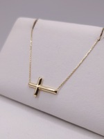  14KT YELLOW GOLD 3/4" SIDEWAYS CROSS PENDANT ON ADJUSTABLE 18" CHAIN NECKLACE
