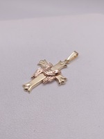  14KT TWO TONE GOLD DRAPED CROSS 1" PENDANT