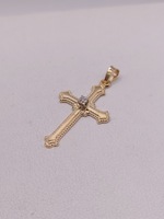  14KT YELLOW GOLD ~.01 CARAT DIAMOND ACCENT 1 1/8" CROSS PENDANT